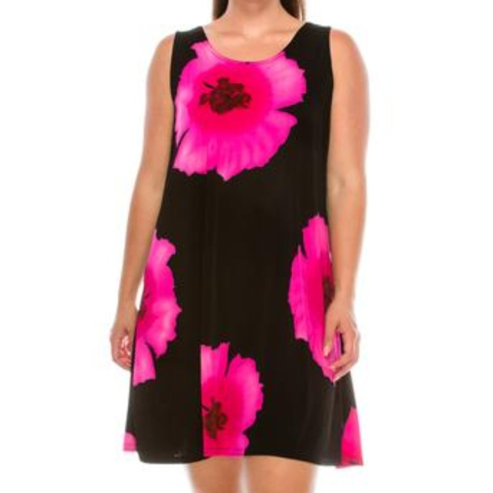 NEW JoStar Blk/Pink Floral Slinky Short Tank Dress
